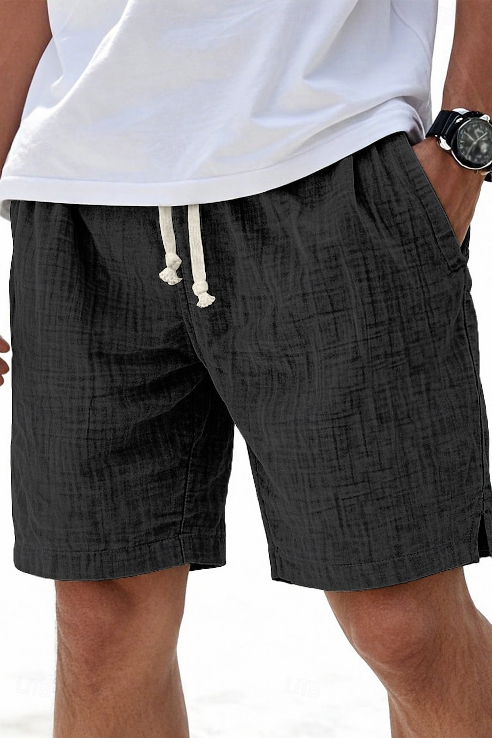Voor heren Korte broek Zomer korte broeken Strandshorts Casual korte broek Trekkoord Elastische taille Effen Kleur Met Textuur Comfort Ademend Knielengte Dagelijks Buiten Streetwear Modieus Retro 2026 - $24.99 –P9
