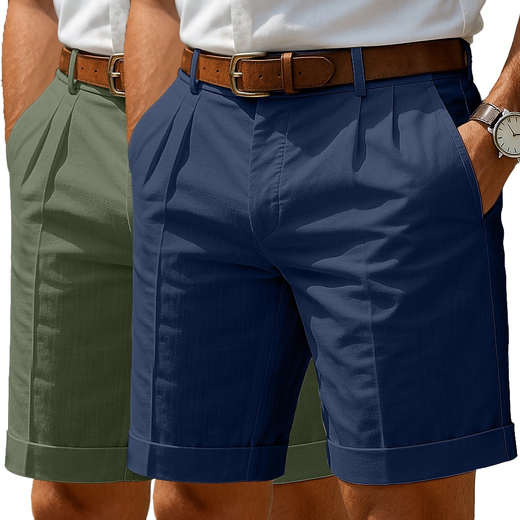 Herr Shorts Linne Shorts Klänning Shorts Sommarshorts Beach Shorts Ficka Elastisk midja Rakt ben Slät Komfort Andningsfunktion Knelängd Ledigt Dagligen Helgdag Mode Affär Vit + Grön Vit + khaki 2026 - $37.99 –P3