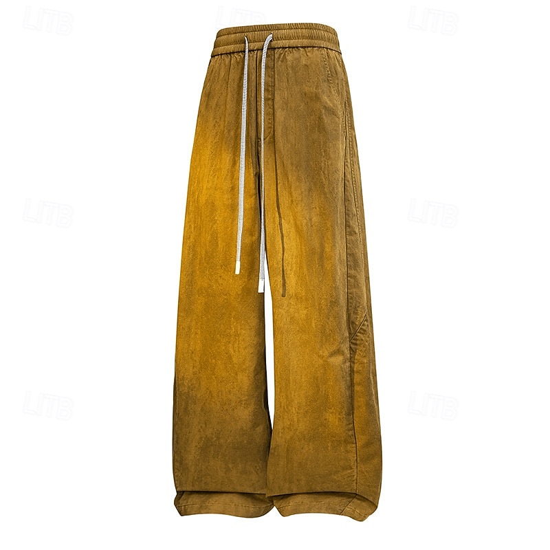 SoftFade™ Calças Masculinas Calças Casuais 100% Algodão Calças Largas Calças Lavadas em Ácido Com Corda Perna Larga Cor Sólida Conforto Comprimento Total Casual Diário Moda de Rua Fashion Retro de 2026 por $31.99 –P7