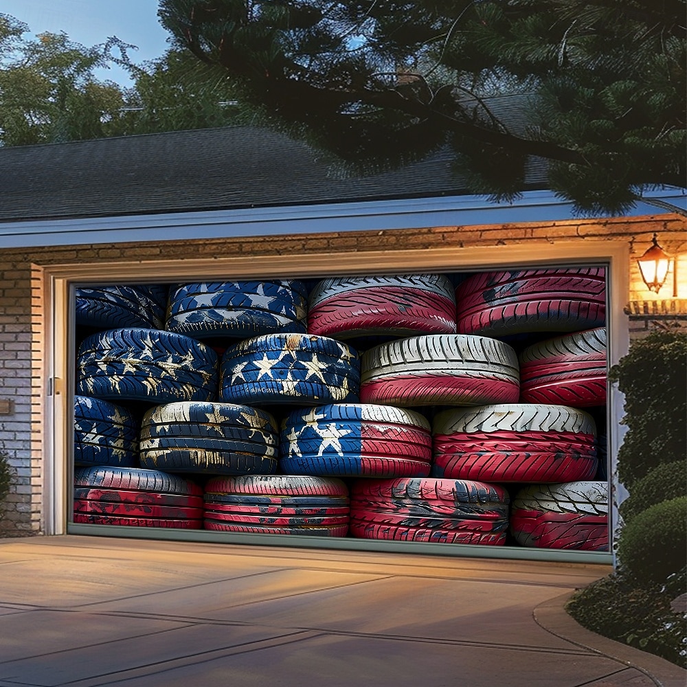 4 de julio de 2026 250° Día de los Caídos Tapiz Cubierta de Puerta de Garaje Gran Fondo Colgante Bandera Americana Vintage 3D Fiesta Patriótica Al Aire Libre Fondos de Tiro Decoración de Hogar 2026 - $59.99 –P7