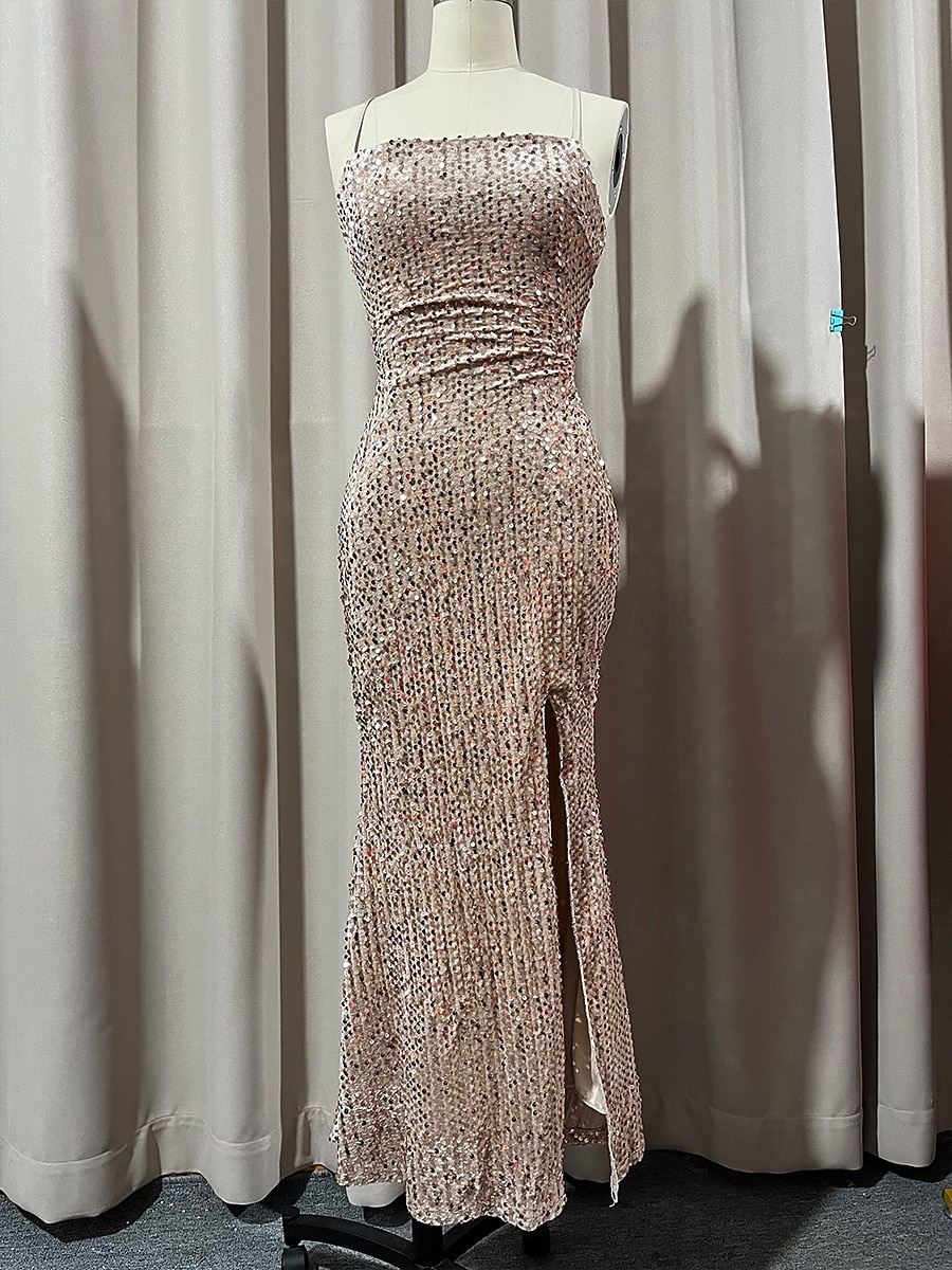 Mujer Vestido maxi Vestido de Lentejuelas Vestido de Fiesta Vestido Cóctel Vestido lencero Elegante Moda Moderno Fiesta de Noche Fiesta Boda Ajuste regular Plano Sin Mangas Correa de espagueti 2026 - $43.99 –P4