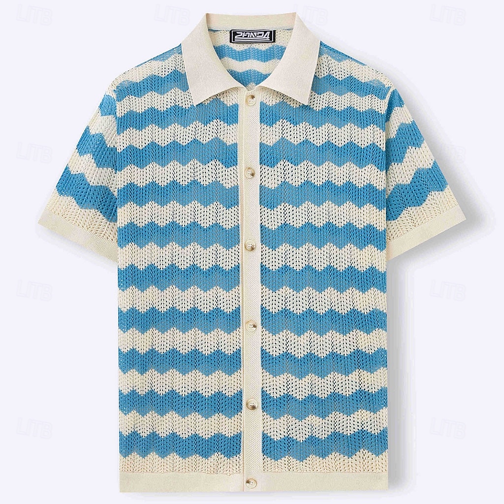 Per uomo Camicia casual Camicia con Bottoni Camicia Jacquard Giallo Blu Marrone Manica Corta Semplice Colletto a Camicia Casuale Quotidiano Traforato Abbigliamento Moda Casual del 2026 a $31.99 –P6