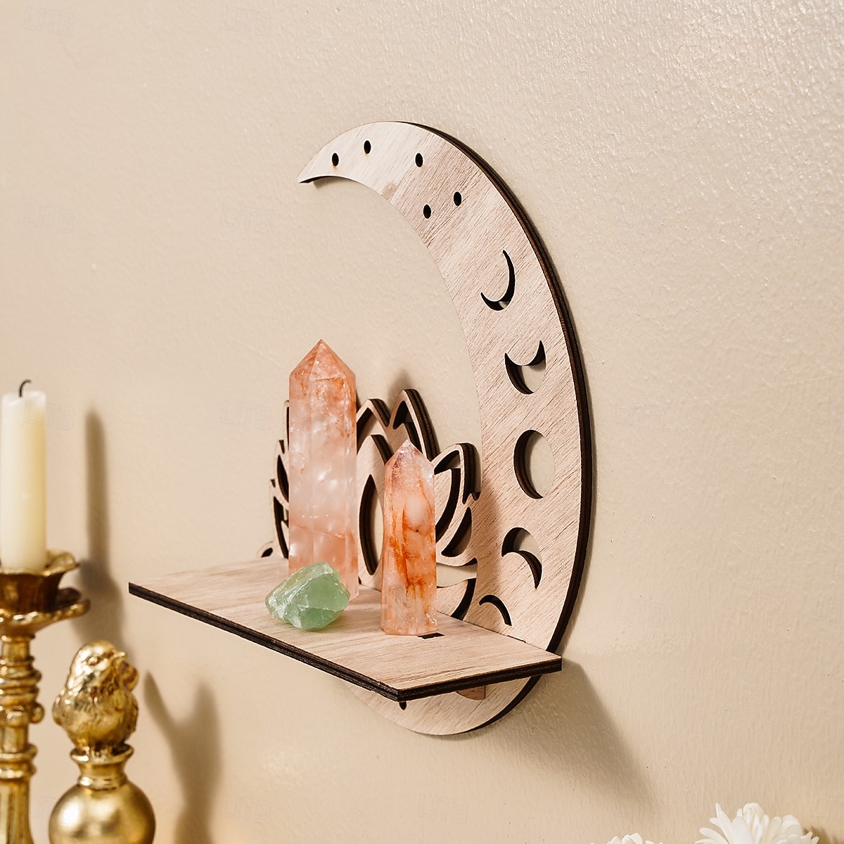 Prateleira decorativa de madeira em formato de lótus vazado, para montagem DIY, prateleira flutuante, ideal para decoração de parede em quartos, despensas e para guardar pequenos objetos. de 2026 por $17.49 –P4