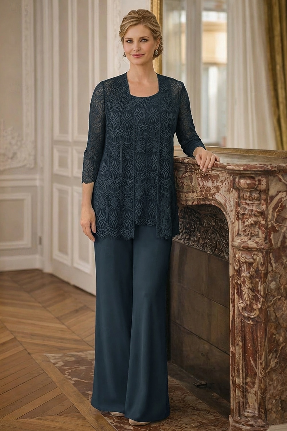 Tuta Completo Pantalone Tre Pezzi Lunghezza al pavimento Abito da cerimonia per signora Senza Maniche Collo gioiello Elegante Taglie Forti Con Stola Formale Ospite di nozze Ricevimento di matrimonio del 2026 a $195.99 –P11