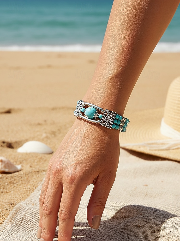 Naisten boheemityylinen turkoosi metalliseosrannekoru, monivärinen, ihanteellinen jokapäiväiseen käyttöön, lomalle ja matkoille 2026 - $9.99 –P1