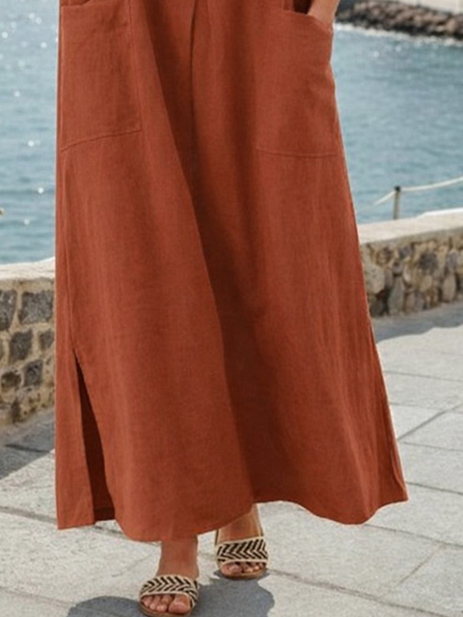 Damen Maxikleid Shiftkleid Lässig Täglich Lässiger Schnitt Einfach Dreiviertelarm Rundhalsausschnitt Schwarz Orange Grün Beige Sommer Frühling Herbst 2026 - $34.99 –P4