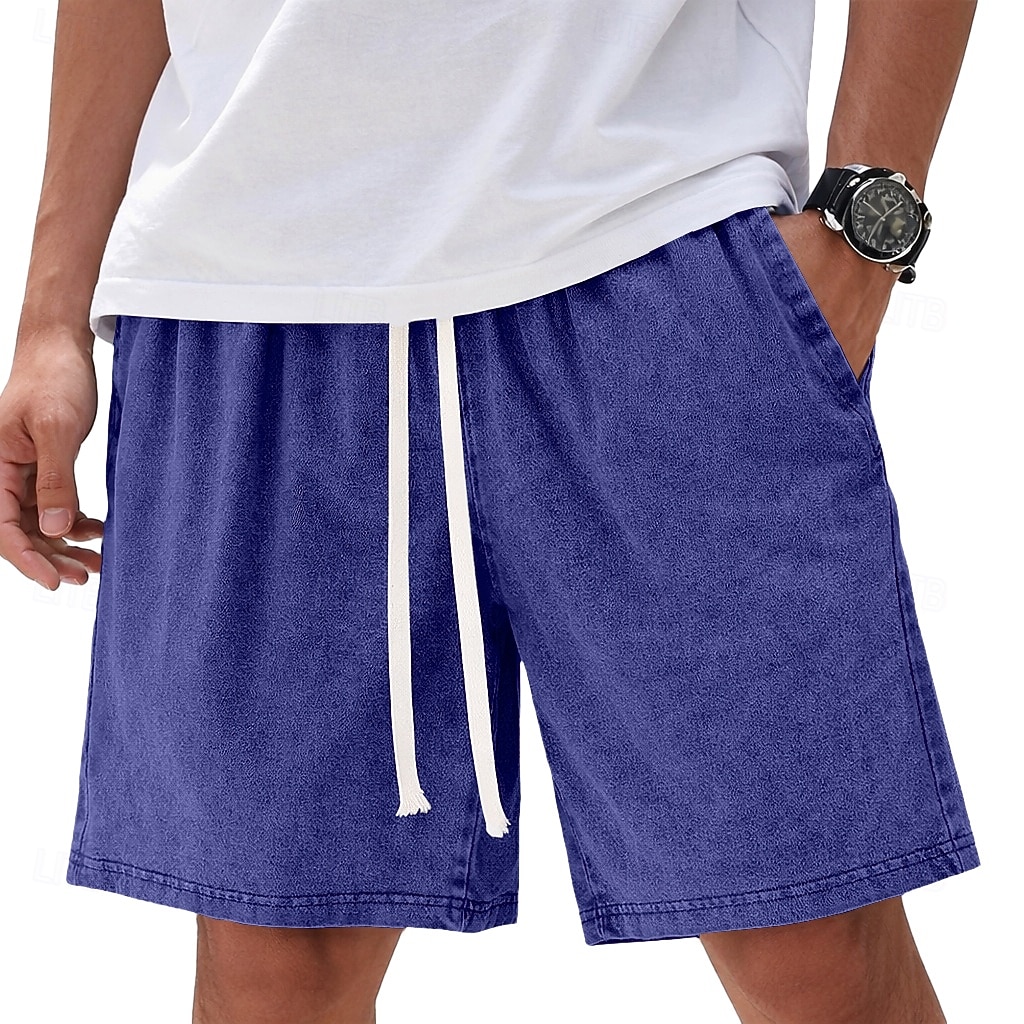 SoftFade™ Pánské šortky 100% bavlněné Casual šortky Kyselinově wash šortky Kapsa Elastický pas Praný Komfort Prodyšné Délka po kolena Casual Outdoor Pláž Dovolená Móda Námořnická modrá Červená 2026 - $21.99 –P1