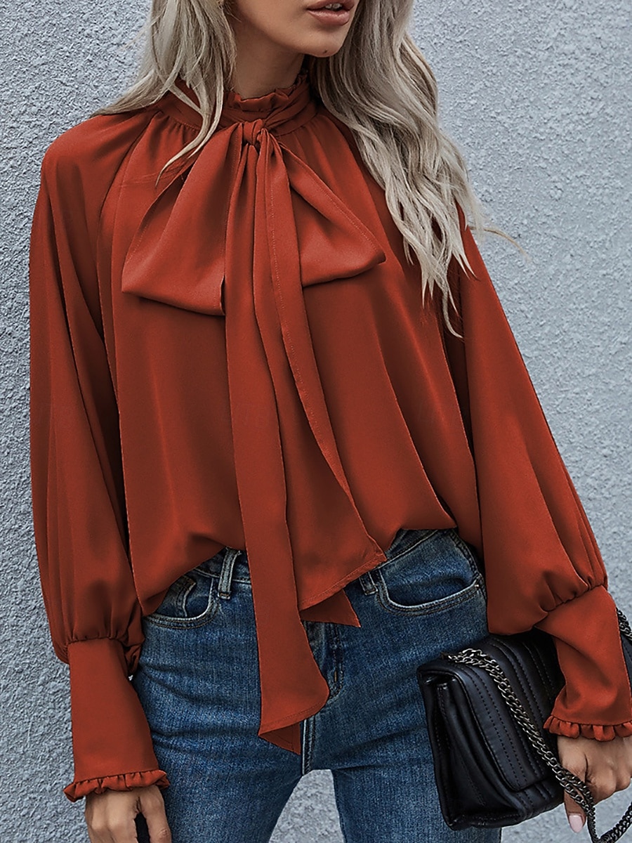 Γυναικεία Πουκάμισο Μπλούζα Μπλούζες σιφόν Σουρωτά Κουρελού Σκέτο Κομψό Διακοπές Στυλάτο Μακρυμάνικο Ζιβάγκο Κανονικά μπλουζάκια Καθημερινά Γραφείο Αργίες Θαλασσί Μαύρο Ανθισμένο Ροζ Κρασί Πορτοκαλί 2026 - $36.99 –P6