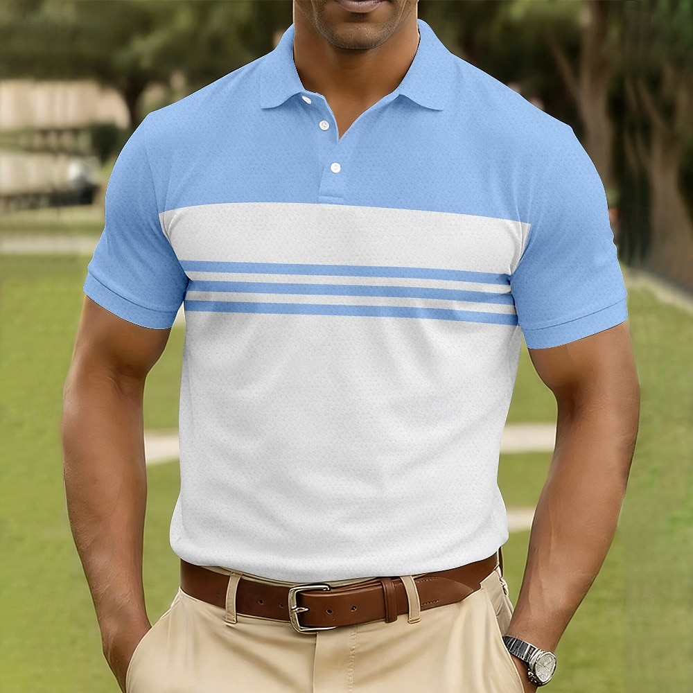 Homme Rayé Polo Manche Courte Polos Chemises à Col Occasionnel Athleisure Boutons Printemps & Été Bleu Blanche bleu marine de 2026 ? $22.99 –P2