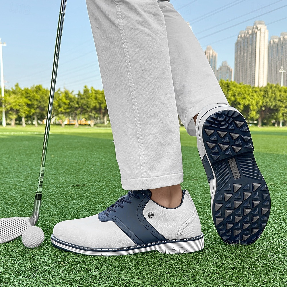 sapatos de golfe masculinos bicolores azul-marinho e branco, cadarço, couro durável, elegância esportiva para o golfe diário de 2026 por $84.99 –P2