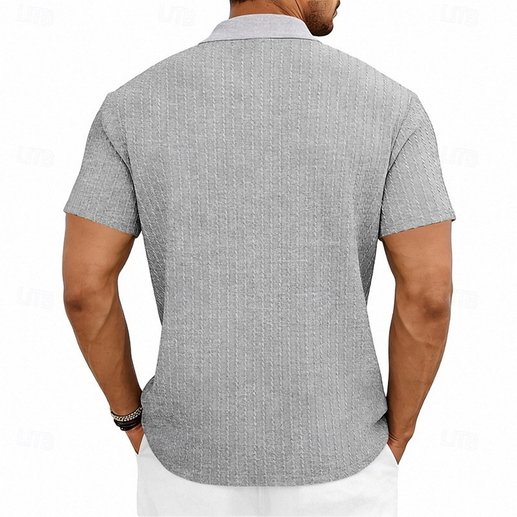 Herren Zopfstrick-Poloshirt Textur Geschäft Urlaub Revers Kurzarm Mode Modern Einfach Knöpfe Atmungsaktiv Sommer Frühling Schwarz Weiß Wein Marineblau Grün Khaki Zopfstrick-Poloshirt 2026 - $21.99 –P13