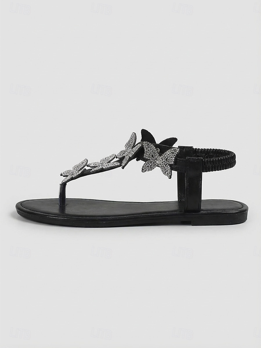 Eleganti sandali da donna bianchi a farfalla - sandali estivi piatti con strass scintillanti e comodo cinturino elastico sul retro, perfetti per vacanze in hotel di lusso, feste a bordo piscina e resort tropicali. del 2026 a $26.99 –P6