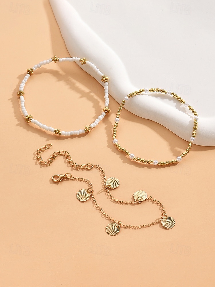 2026年 女性用ボヘミアンスタイル合金アンクレットセット、マルチカラー、シェルチャーム、普段使い、休暇、旅行に最適  コレクション – $7.99 –P8