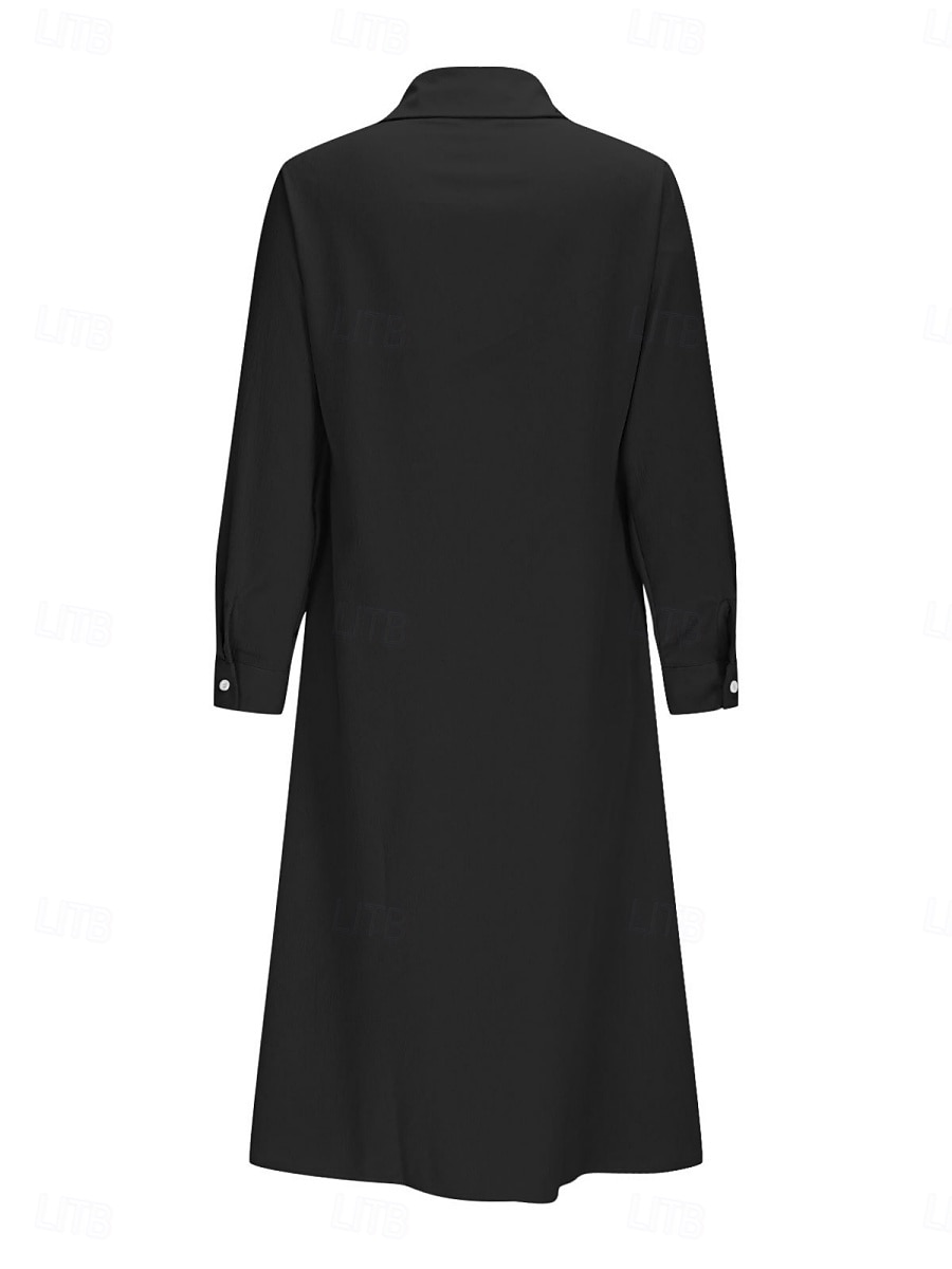 Femmes Robe Midi Robe Chemise Robe Décontractée Robe trapèze Robe en faux lin Mode Basique Moderne Quotidien Vacances Sortir Coupe régulière Uni manche longue Col de chemise Bleu Noir Vin Orange de 2026 ? $28.99 –P4