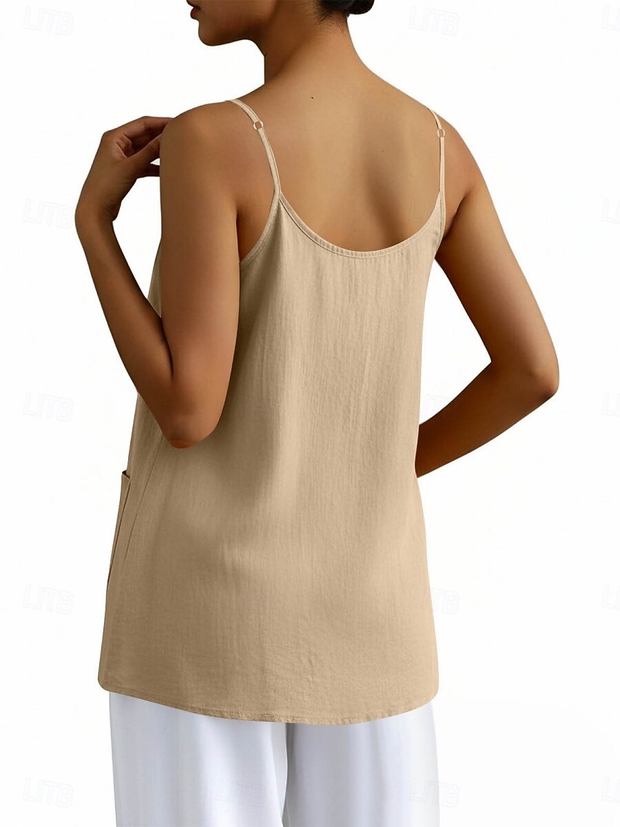 Regata feminina com bolso, lisa, moderna, elegante, clássica, sem mangas, gola redonda, ideal para uso diário, passeios e fins de semana. Cores: azul, preta, branca, amarela, rosa. Verão e primavera. de 2026 por $18.49 –P16