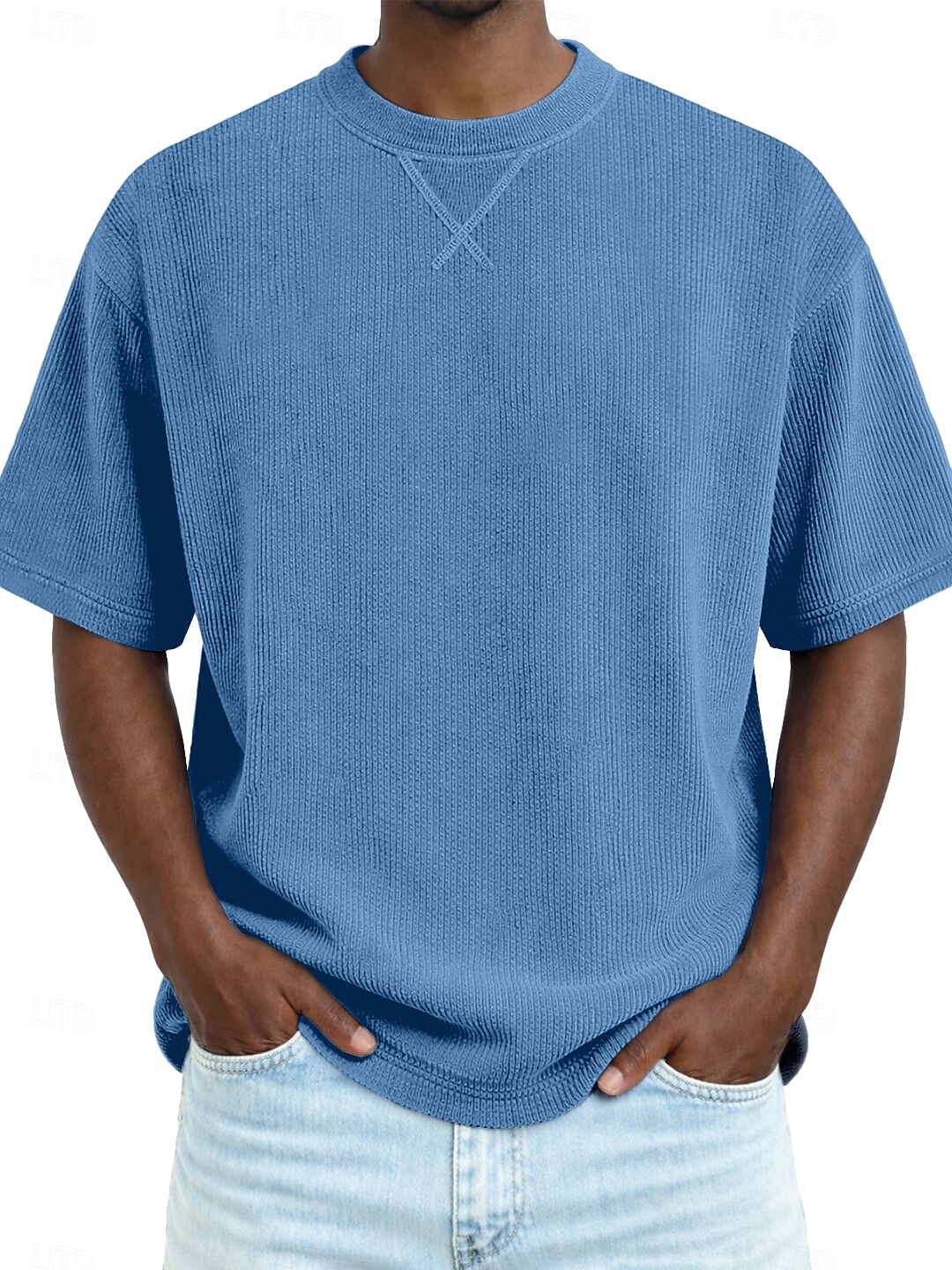 Hombre Camiseta Camisa de Pana Camiseta superior Manga Corta Cuello Barco Verano Primavera Todas las Temporadas Color sólido A Rayas Tira de pozo Básico Retro Antiguo Casual Suave Pana Vacaciones 2026 - $20.99 –P2