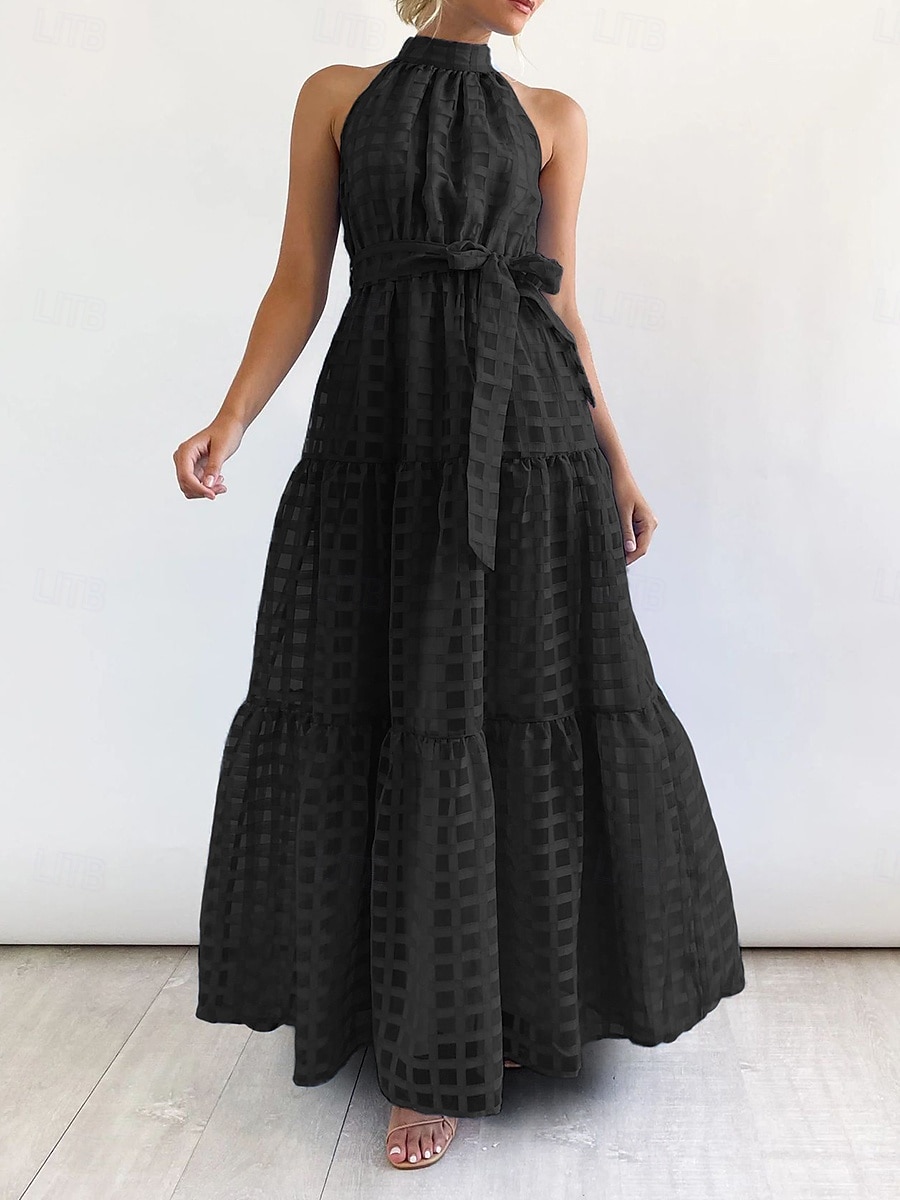 Dámské Maxi šaty Volnočasové šaty Swingové šaty Elegantní Módní Moderní Venkovní Dovolená Jdeme ven Běžný Bez vzoru Bez rukávů Stojáček Modrozelená Černá Světle fialová Trávová zelená Léto Jaro 2026 - $41.99 –P8