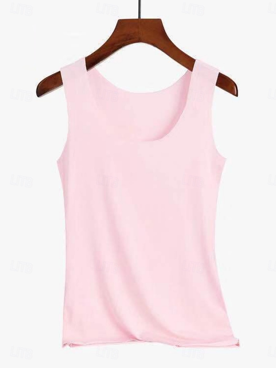 Women's Tank Top Sleeveless Shirt Tee Top Solid Color Fashion Stylish Classic Sleeveless Crew Neck Regular Tops Daily Going out Weekend Blue Apricot pink Black White Pink Summer Spring 2026 - $4.49 –P8