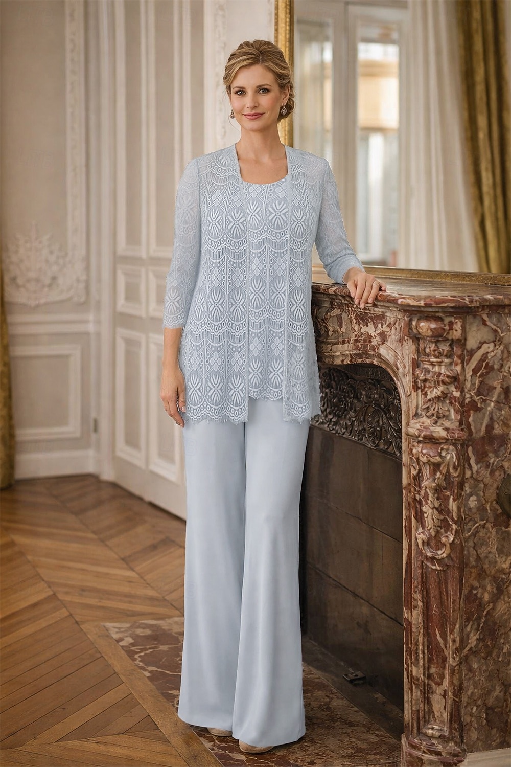 Tuta Completo Pantalone Tre Pezzi Lunghezza al pavimento Abito da cerimonia per signora Senza Maniche Collo gioiello Elegante Taglie Forti Con Stola Formale Ospite di nozze Ricevimento di matrimonio del 2026 a $195.99 –P13