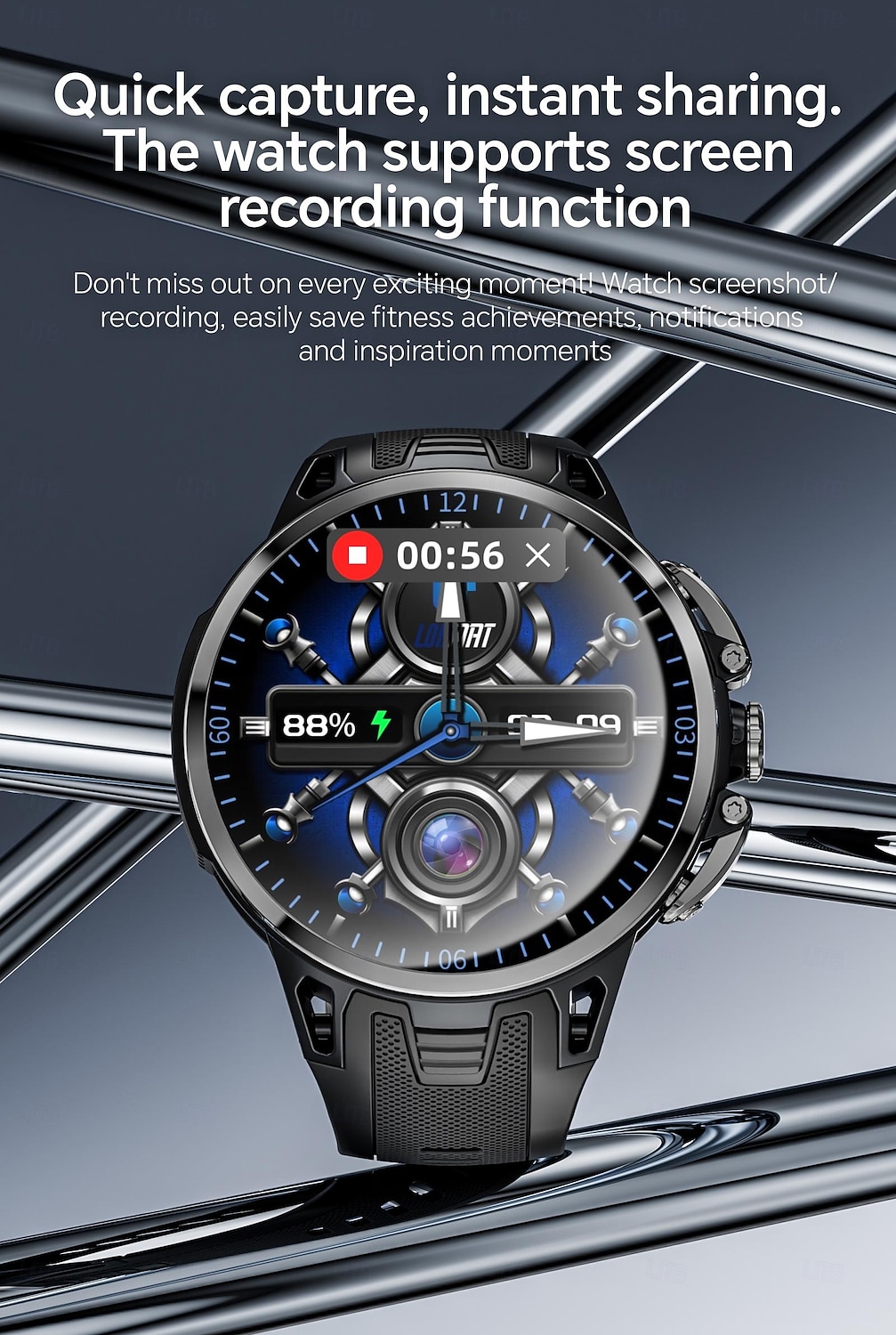 Relógio inteligente Lokmat Appllp 4 Pro de 1,75 polegadas com 4G LTE, pedômetro, lembrete de chamadas, monitor de sono, compatível com Android e iOS, unissex, GPS, IPX-1, caixa de 50 mm. de 2026 por $213.09 –P12