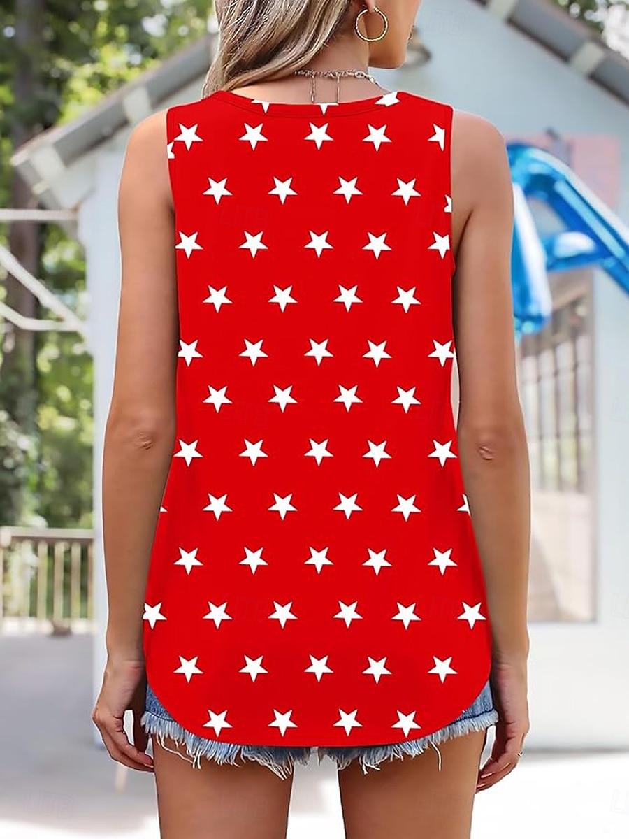 Amerikanischer Unabhängigkeitstag Damen Tank Top Druck Grafik Flagge Amerikanische Flagge Elegant Stilvoll Klassisch Ärmellos Ärmellos V Ausschnitt Lange Oberteile Täglich Blau Rote Sommer Frühling 2026 - $19.99 –P4