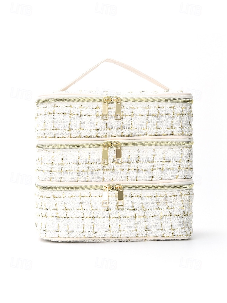 Women's Quilted Polyester Makeup Organizer, Multi-Color, Large Capacity with Multiple Compartments, Ideal for Daily Use, Vacation and Travel 2026 - $18.99 –P12