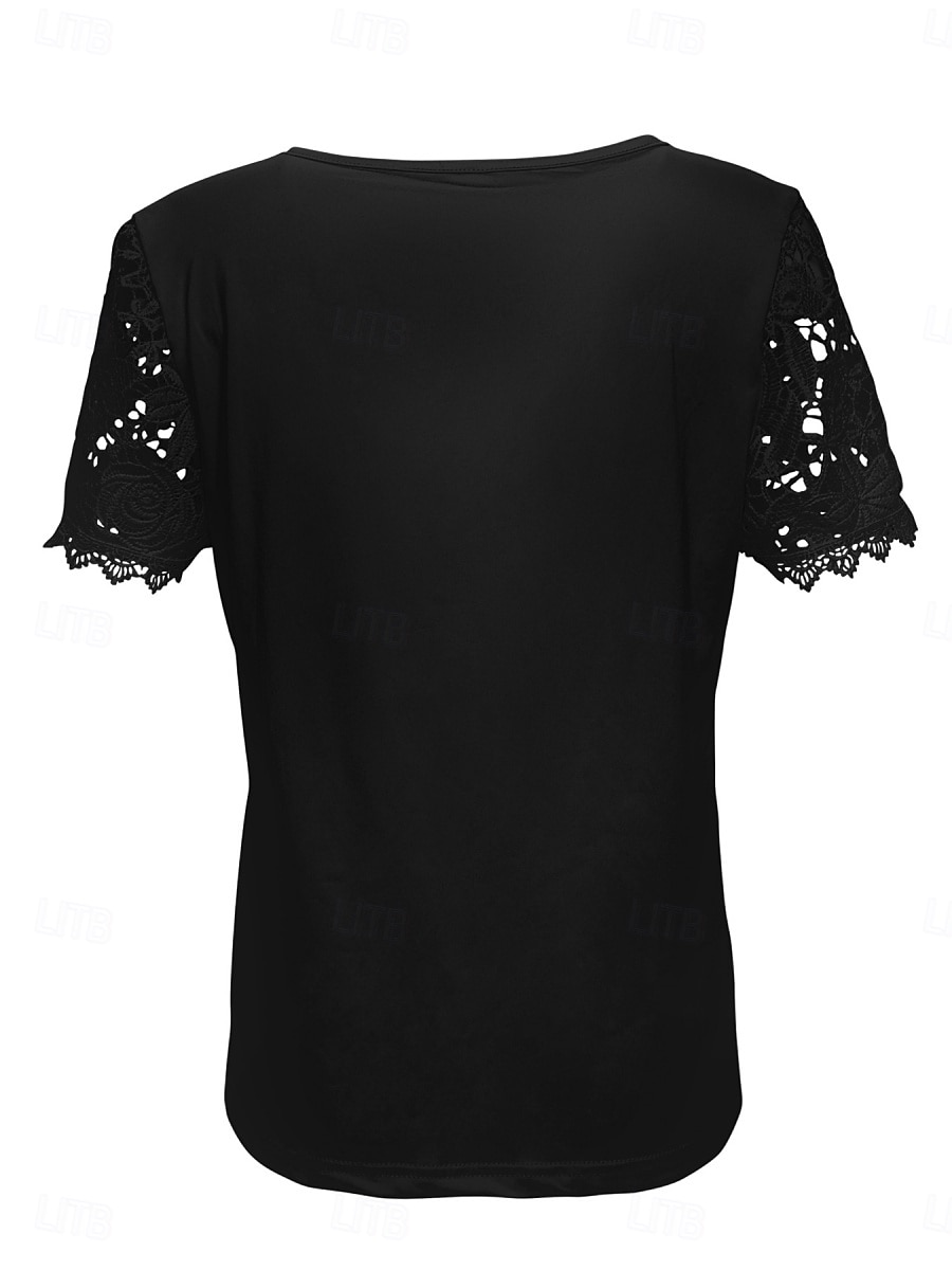 Per donna Camicia Blusa Top in pizzo Pizzo Semplice Elegante Classico Moderno Manica Corta Girocollo Top Regolari Quotidiano Ferie Uscire Blu Nero Bianco Rosa Rosso Estate Primavera del 2026 a CAD $12.4 –P9