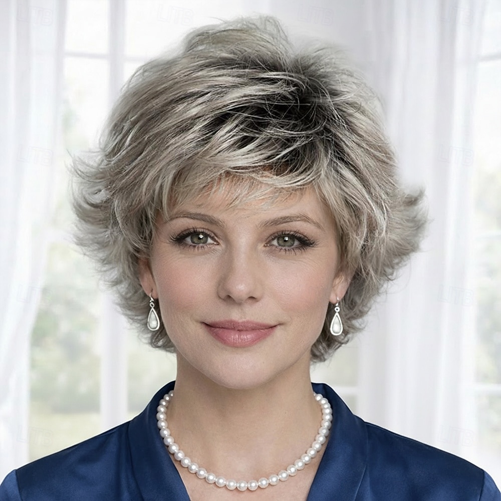 Peruca curta e elegante prateada para mulheres - estilo pixie despenteado com volume natural de 2026 por $32.99 –P1