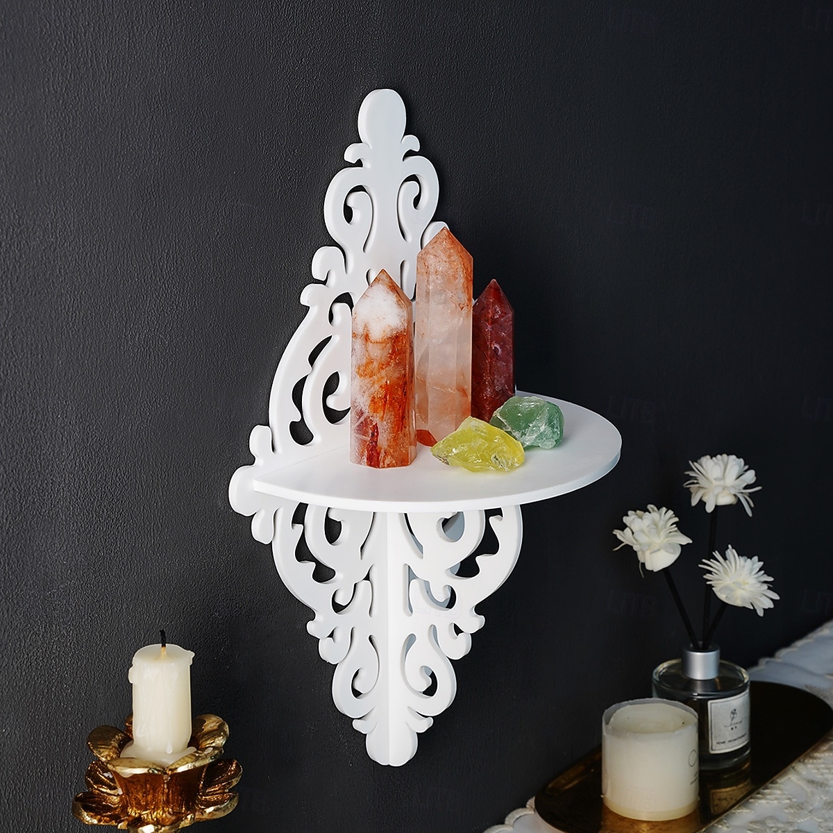 Creative Simple White Pattern Decorative Shelf, DIY Assembly Floating Shelf, Ideal for Home Wall Decoration, Living Room Display Stand, Crystal Stone Display Shelf 2026 - $15.99 –P6