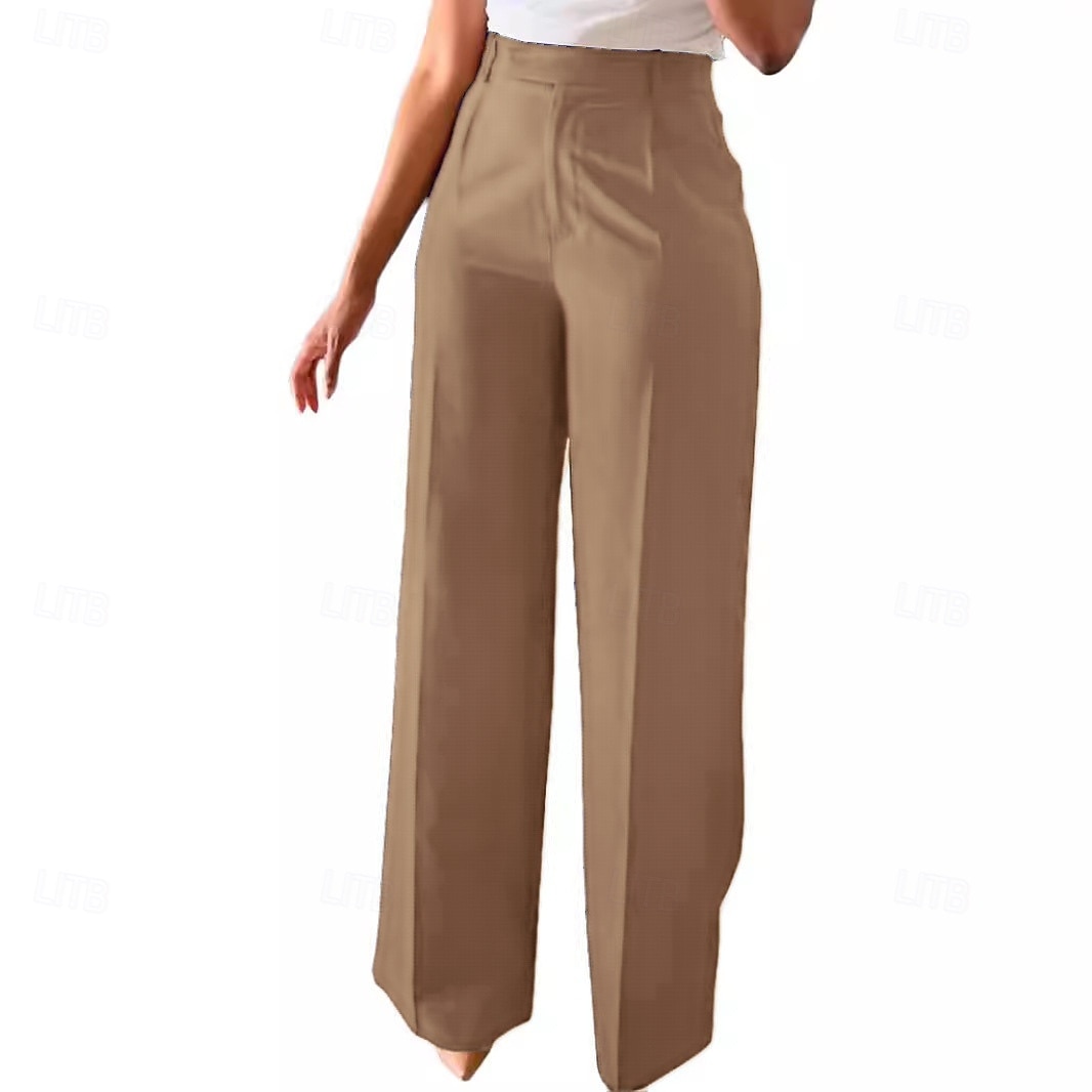 Mulheres Calças Social Elegante Moda Casual Diário Comprimento total Cintura Alta Côr Sólida Tecido Bolsos Perna reta Conforto Macio Respirável Micro-Elástica Streetwear Praia Feriado Cinzento Escuro de 2026 por $34.99 –P2