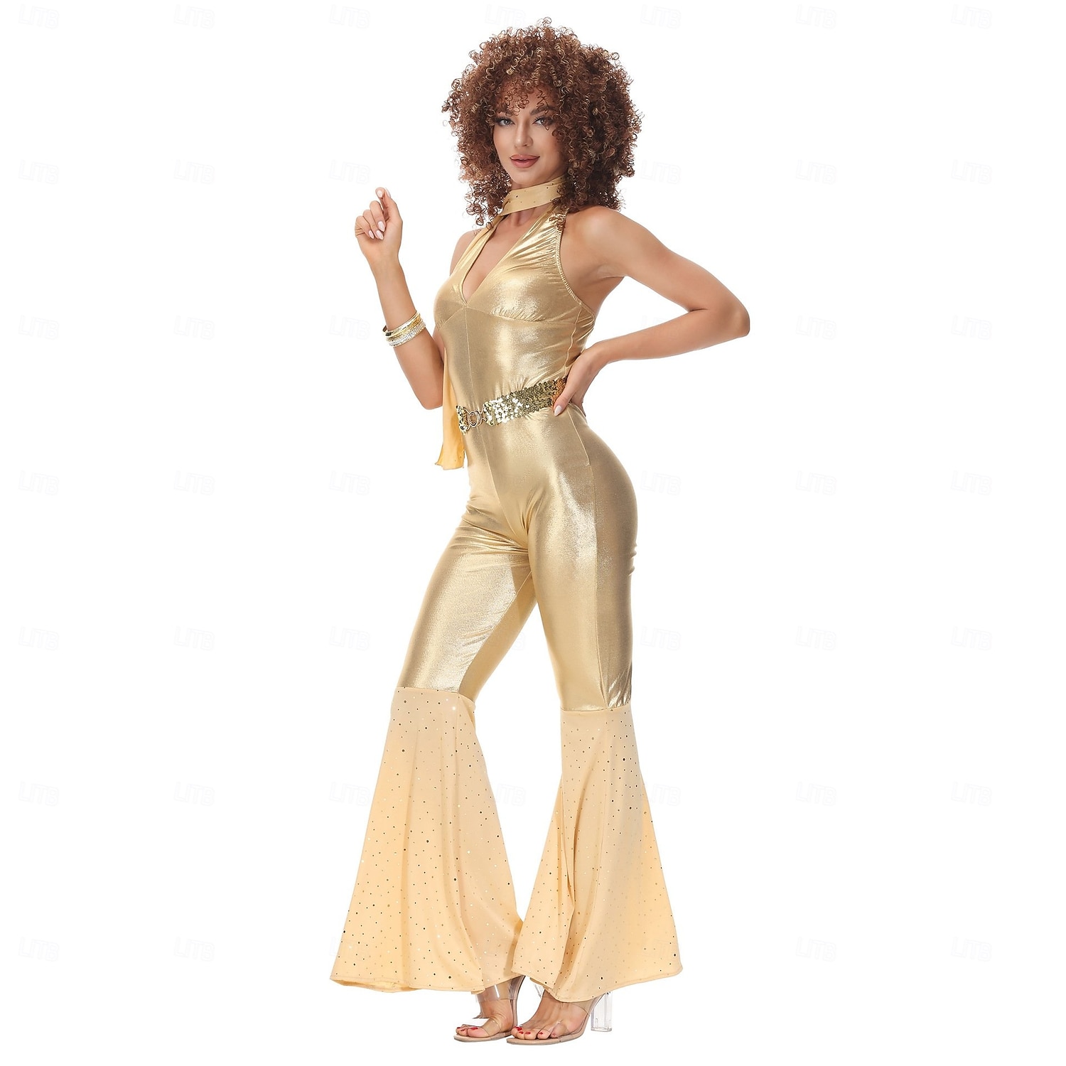 Retro Vintage 1970s Waist Belt Jumpsuit Sleeveless Hippie Disco Fancy Dress Women's Halloween Carnival Music Festival Retro Theme Party Adults' Belt Jumpsuit Summer 2026 - $52.99 –P4