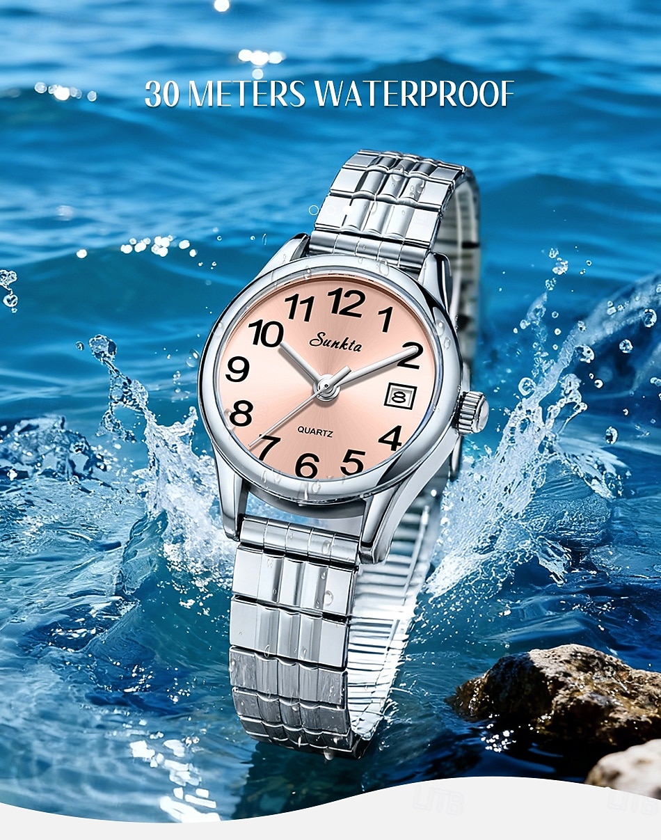 Women's Watch with Steel Elastic Band, Easy to Read Ladies Quartz Watches with Pink Dial and Date Display, Stainless Steel Stretch Bracelet Wrist Watch for Women Girl Gift, Fashion Casual Waterproof 2026 - $18.99 –P9