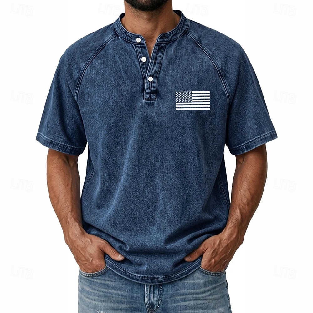 T-shirt graphique américain US Flag pour homme SoftFade™ chemise en denim 100 % coton chemise acid wash haut à manches courtes vintage streetwear maison rue été printemps noir rose vert clair gris de 2026 ? $31.99 –P14