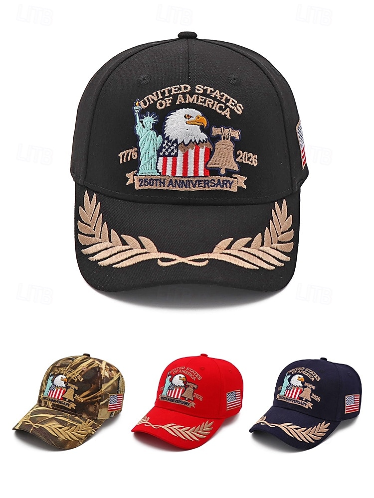 Męska haftowana czapka baseballowa z poliestru z orłem i flagą amerykańską, wielokolorowa, regulowana, patriotyczna czapka na 250. rocznicę USA, Dzień Niepodległości, strój na co dzień, stylizację na podróże i wakacje 2026 - $14.99 –P4