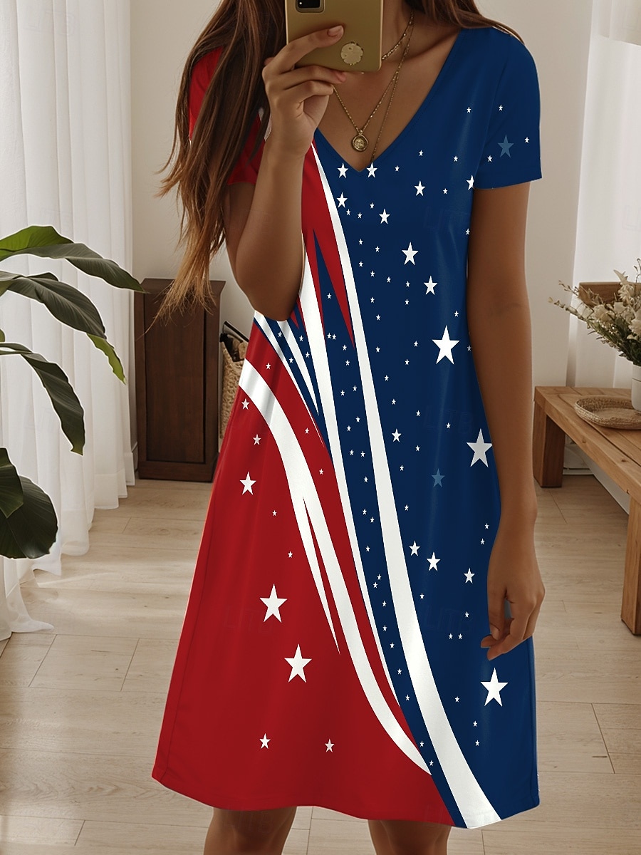 Giorno dell'Indipendenza Americana Per donna Mini Abito Vestito Estivo Vestito T-Shirt Abito a trapezio Vacanza Casual Boho Spiaggia Vestibilità regolare Grafico Bandiera Stelle e strisce Manica Corta del 2026 a $24.99 –P5