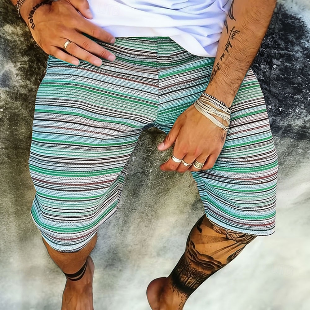 Men's Boho Striped Geometric Pattern Sweat Shorts Beach Shorts Terry Shorts Mid Waist Retro Vintage Daily Streetwear Holiday Drawstring Elastic Waist 3D Print Designer Clothing Apparel 2026 - $20.99 –P4