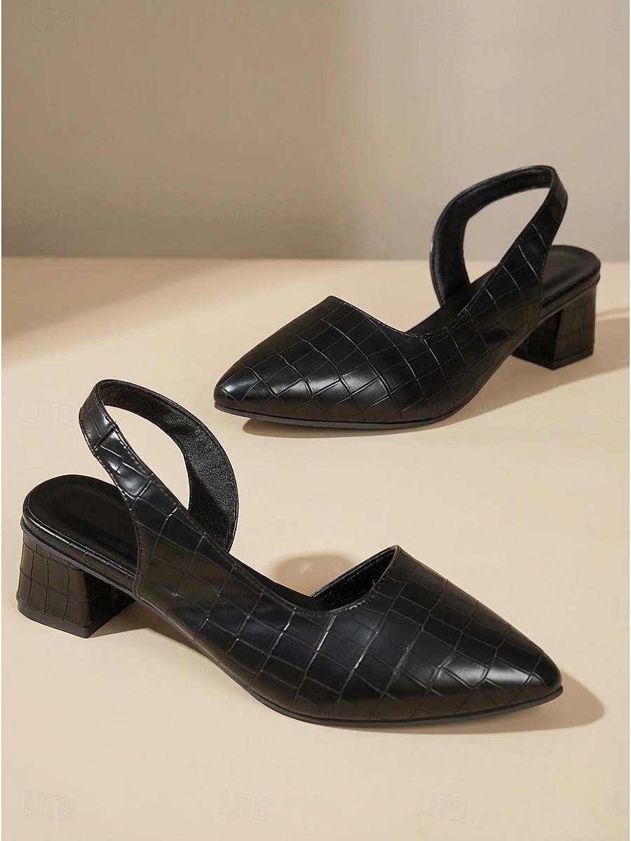 décolleté da donna con cinturino posteriore in coccodrillo goffrato marrone - eleganti tacchi a blocco con punta affilata e cinturino regolabile per lavoro d'ufficio, business casual &abbigliamento del 2026 a $34.99 –P5