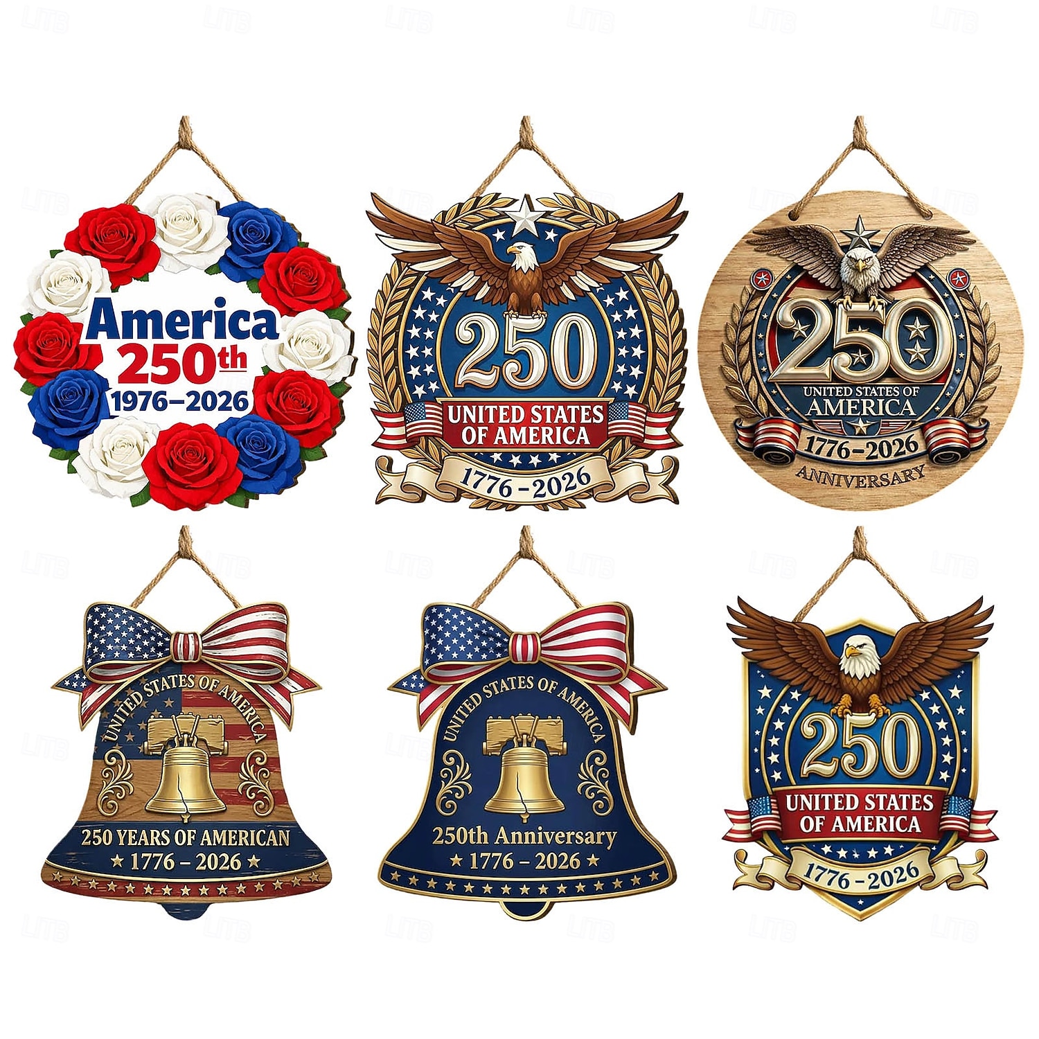 Dřevěná cedule k 250. výročí Spojených států, vlastenecká dekorace na zavěšení dveří ke Dni nezávislosti, nástěnná plaketa s americkou vlajkou na farmě, dekorace na verandu domu ke Dni nezávislosti 4. 2026 - $13.99 –P2