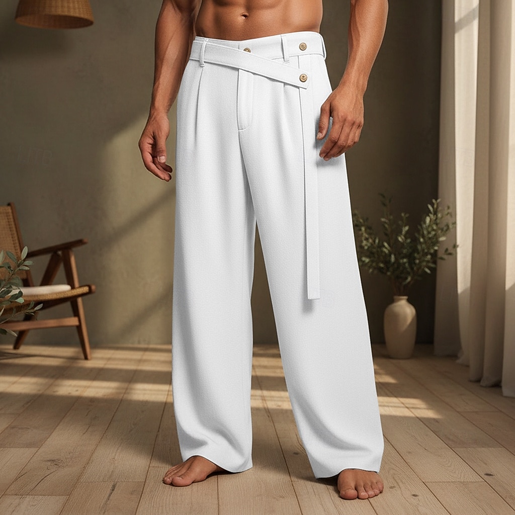 Hombre Pantalones de lino Pantalones Pantalones de verano Pierna recta Plano Comodidad Transpirable Longitud total Casual Diario Exterior Vacaciones Moda Negro Blanco Rígido 2026 - $26.99 –P1