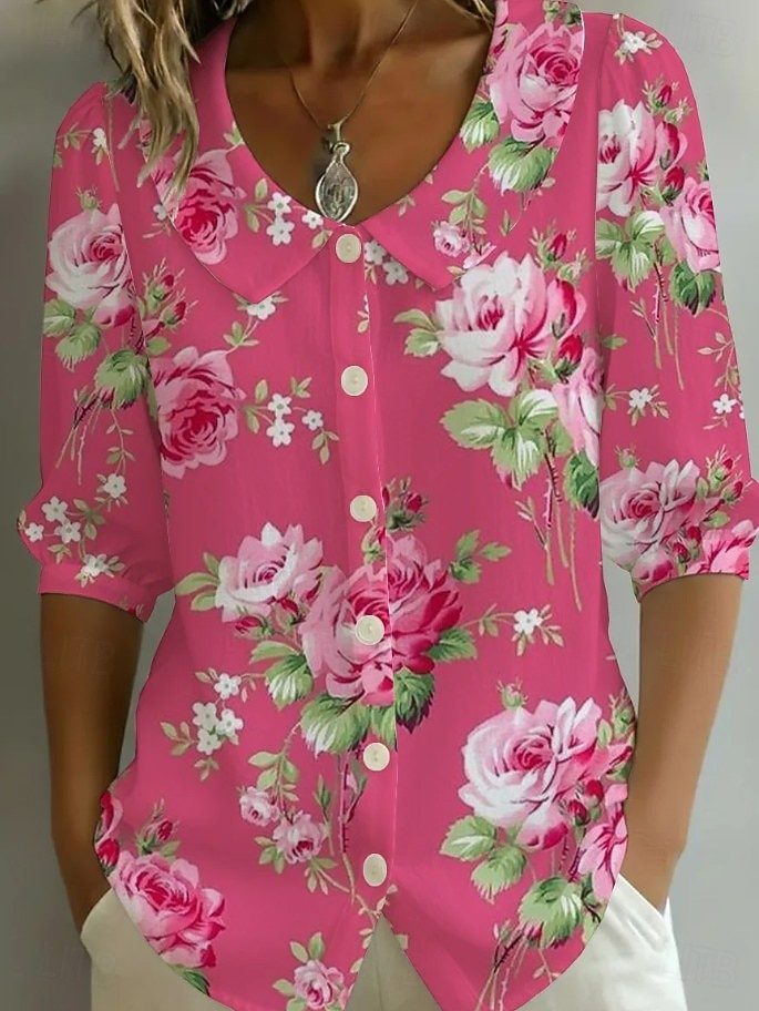Damen Hemd Boho-Hemd Blumen Elegant Bohemien Täglich Strandbekleidung Urlaubskleidung Blau Weiß Purpur Rosa Leicht Blau Sommer Frühling 2026 - $32.99 –P3