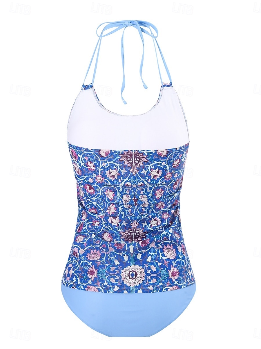Damen Badeanzug Tankini Zweiteilig Freche Unterhose Bademode Bauchkontrolle Hohe Taille Schlank Rückenfrei Urlaub Strandbekleidung Blumen U-Ausschnitt Ärmellos Badeanzüge 2026 - $24.99 –P8