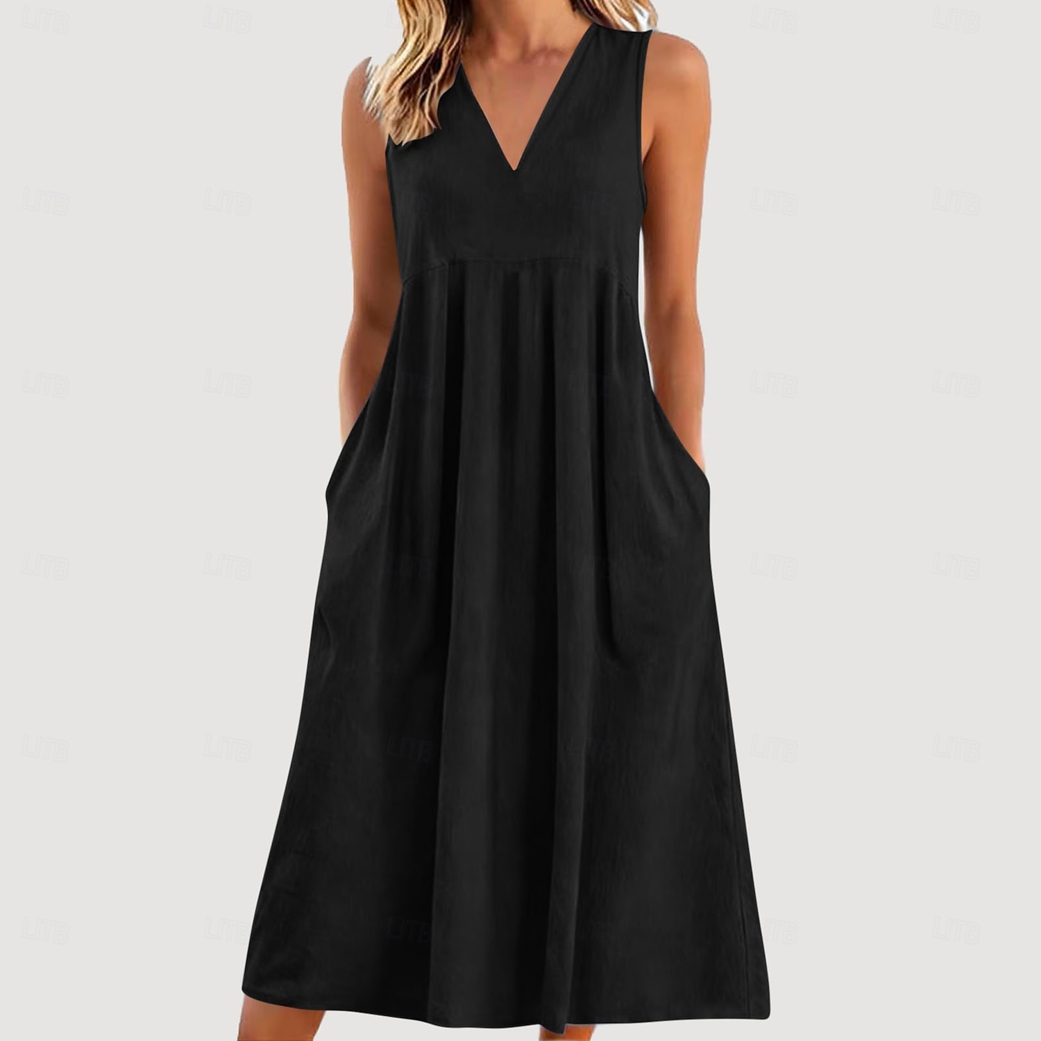 Per donna Normale Abito lungo maxi Finto cotone e lino Abito a Tubino Vestito Estivo Elegante Tropicale Festa Senza maniche Casa Lavoro Feste Vestibilità regolare Tinta unica Senza Maniche Scollo a V del 2026 a $25.99 –P2