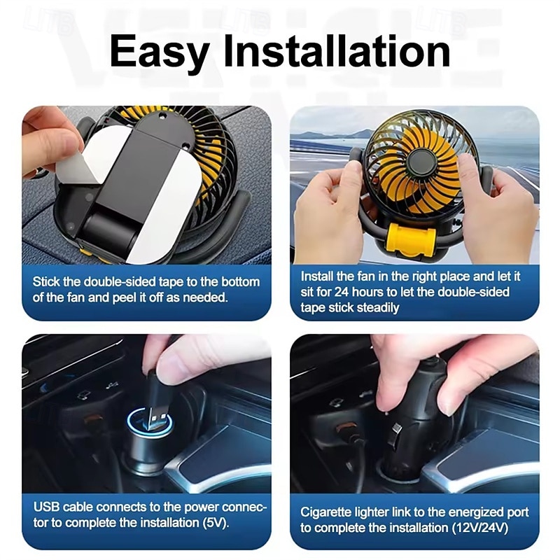 Car Fan 12V 24V USB Powered, 360° Rotatable Portable Vehicle Cooling Fan, Quiet Powerful Auto Air Circulator for Dashboard Headrest, Universal Fit for Car, SUV, Truck, RV, Van 2026 - $20.99 –P5