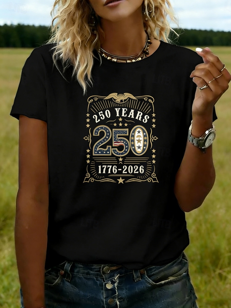 Ziua Independenței Americane Pentru femei Tricou Tee Top Imprimeu Grafic Stilat Clasic Casual Manșon scurt Rotund Topuri obișnuite Zilnic Ieșire Sfârșit de săptămână Albastru piscină Negru Alb 2026 - $14.99 –P5