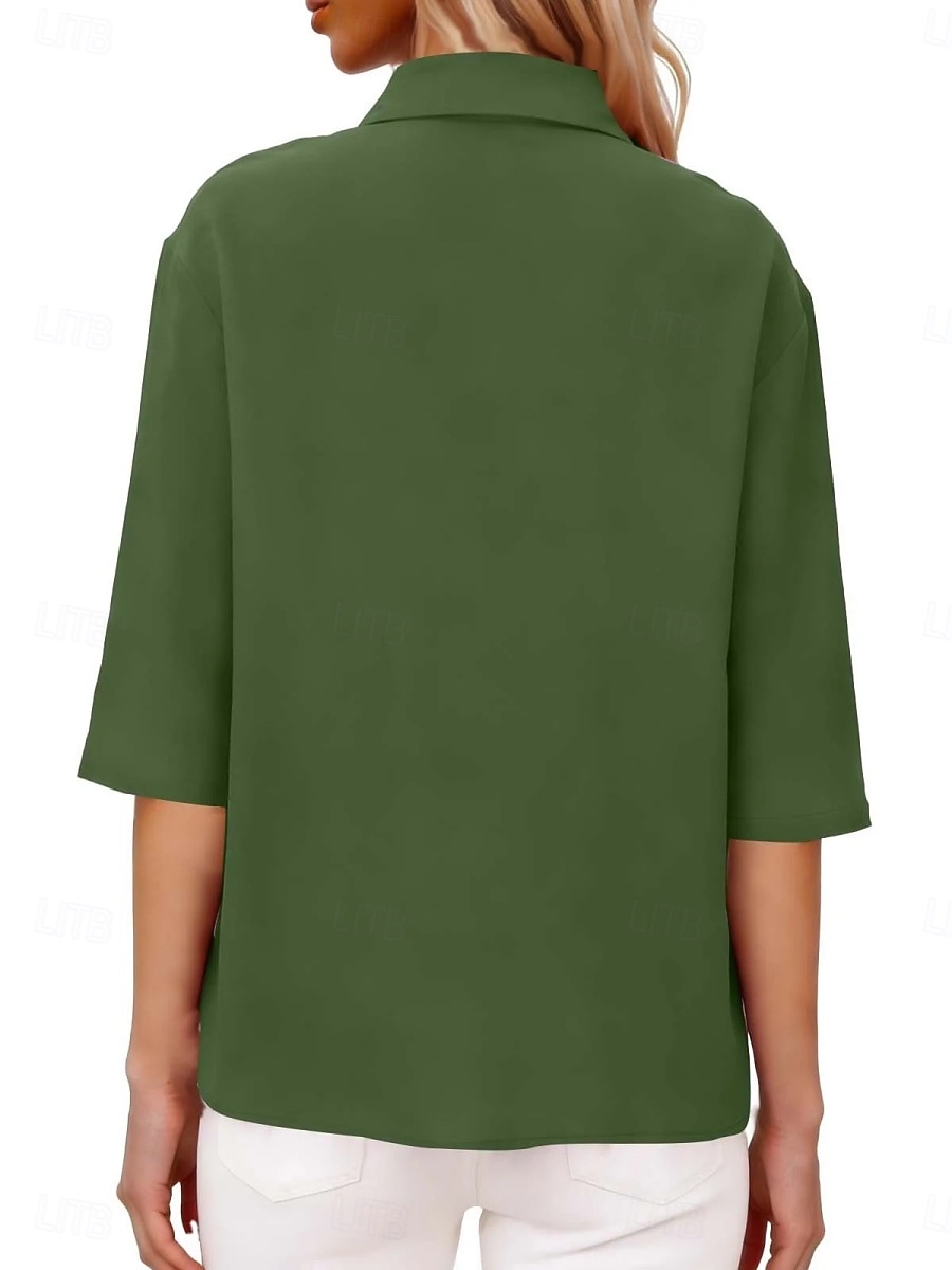 Per donna Camicia Blusa Camicia di cotone Arricciato Bottoni Tinta unica Elegante Classico Moderno Manica Lunga Colletto a Camicia Top Regolari Quotidiano Ferie Uscire Nero Bianco Giallo Rosa Vino del 2026 a $27.99 –P3