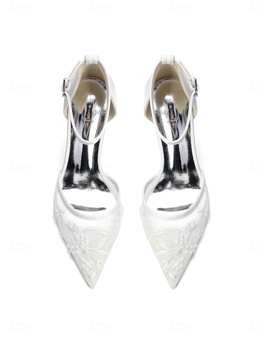 Zapatos de tacón de bloque azul marino para mujer con bordado de encaje y detalles de cuentas, elegantes zapatos para la madre de la novia para bodas en la ciudad, zapatos de tacón de punta para 2026 - $64.99 –P6