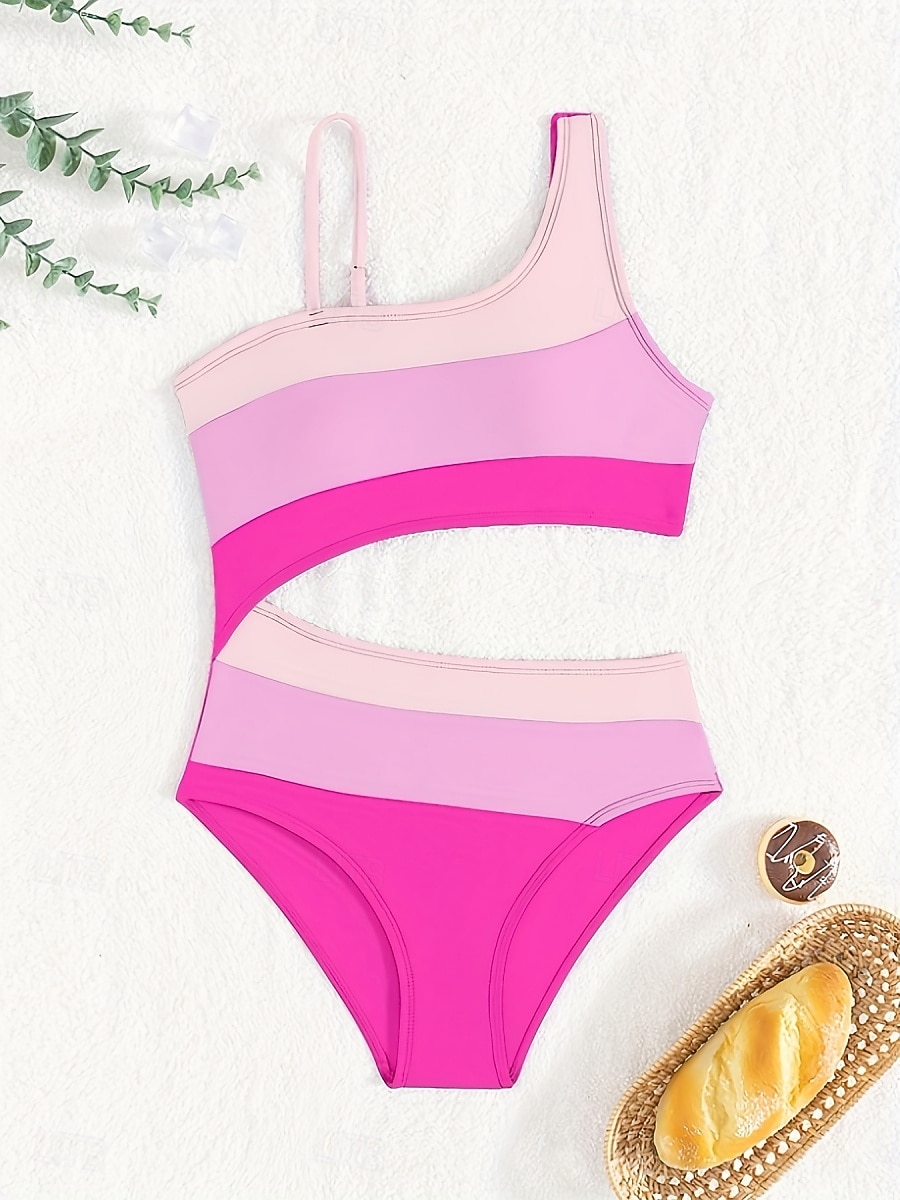 Kids Girls' Swimsuit Outdoor Beach Color Block Vacation Tropical Fashion Hollow Out Bathing Suits 4 years+ Summer Blue Pink 2026 - $22.99 –P5