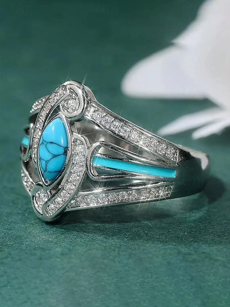 Bohemisk turkos ring för kvinnor – legering, flera storlekar, perfekt för vardagskläder och strandsemesterstil 2026 - $9.99 –P7