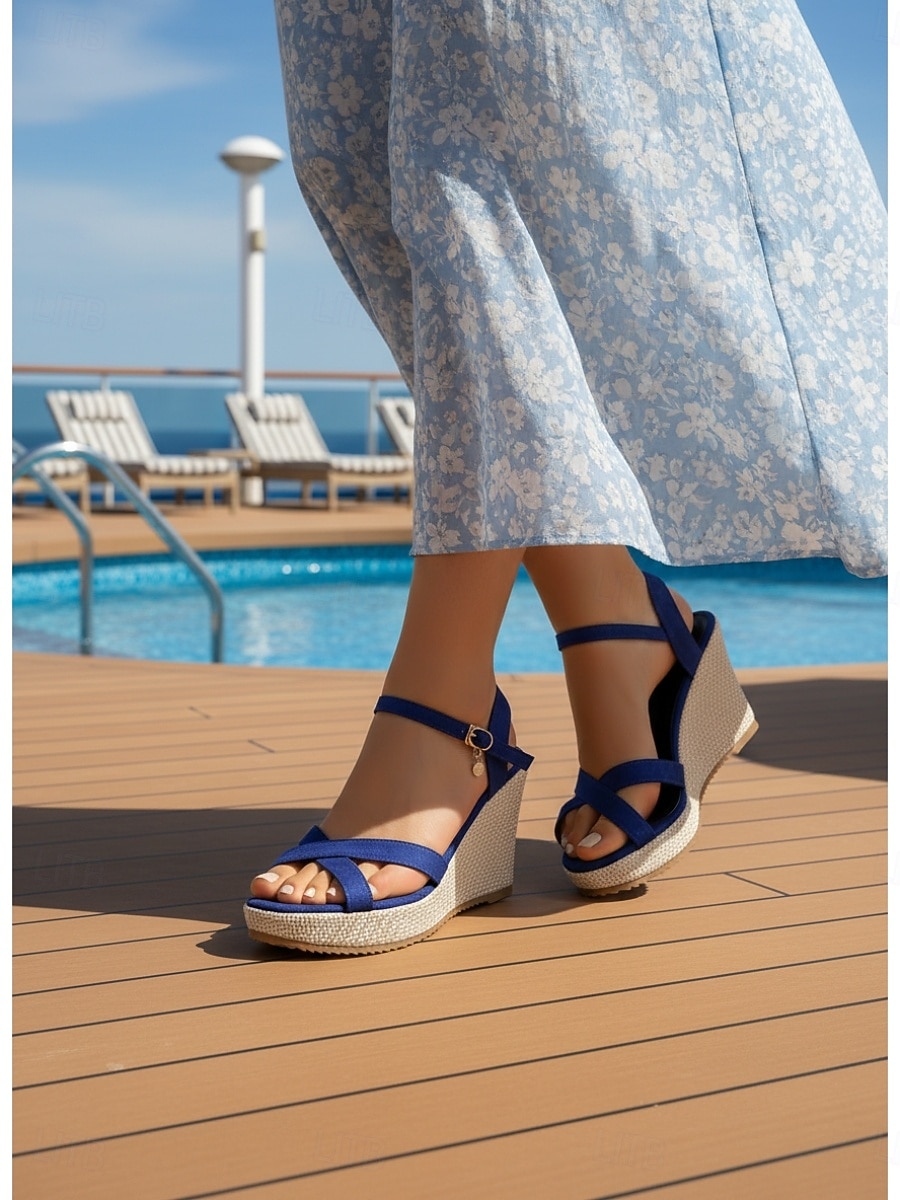 sandali con zeppa espadrillas neri da donna - eleganti tacchi a spillo con cinturino incrociato e fibbia alla caviglia &fascino per vacanze in crociera, cene formali sul ponte &abbigliamento da resort del 2026 a $26.99 –P3