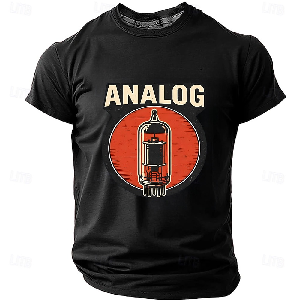 Men's ANALOG Vacuum Tube Thermionic Valve Vintage Retro Audiophile Music Guitar Amp Engineer T-shirt Graphic Regular Fit Studio Casual Daily Wear Designer Clothing Apparel S M L XL XXL XXXL 2026 - $22.99 –P3